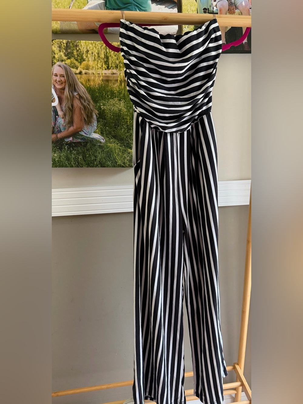 Poof! Black & White Vertical Stripe Wide-Leg Jumpsuit